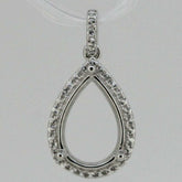 Sterling Silver Semi Mount Pendant Setting Pear PE 13x9mm W/ White Topaz - Syzjewelry